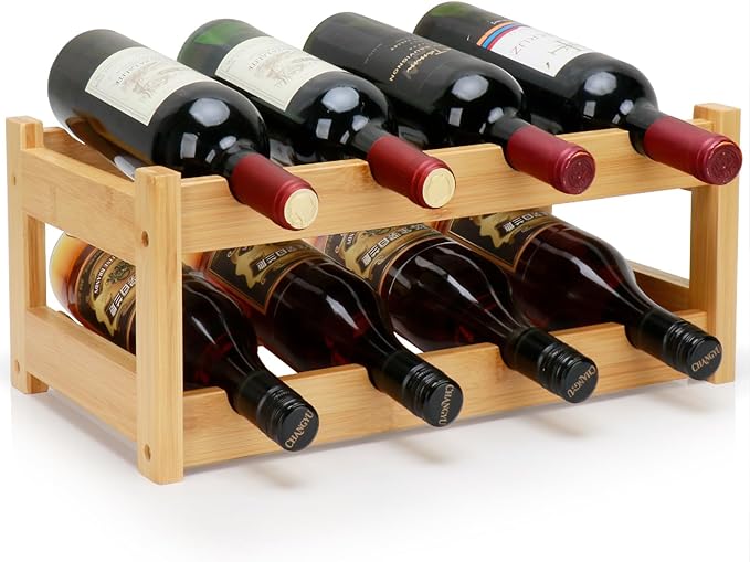 Bamboo Wine Rack, 2-Tier 8 Bottles Wine Storage Cabinet Shelf, Easy-Assembly by Thalomely