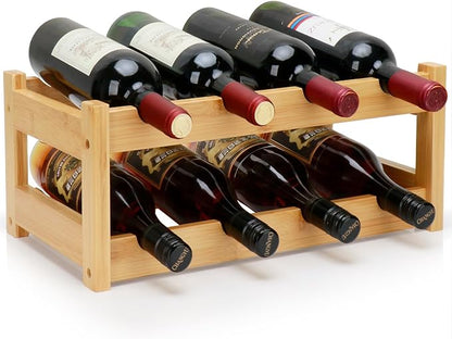 Bamboo Wine Rack, 2-Tier 8 Bottles Wine Storage Cabinet Shelf, Easy-Assembly by Thalomely