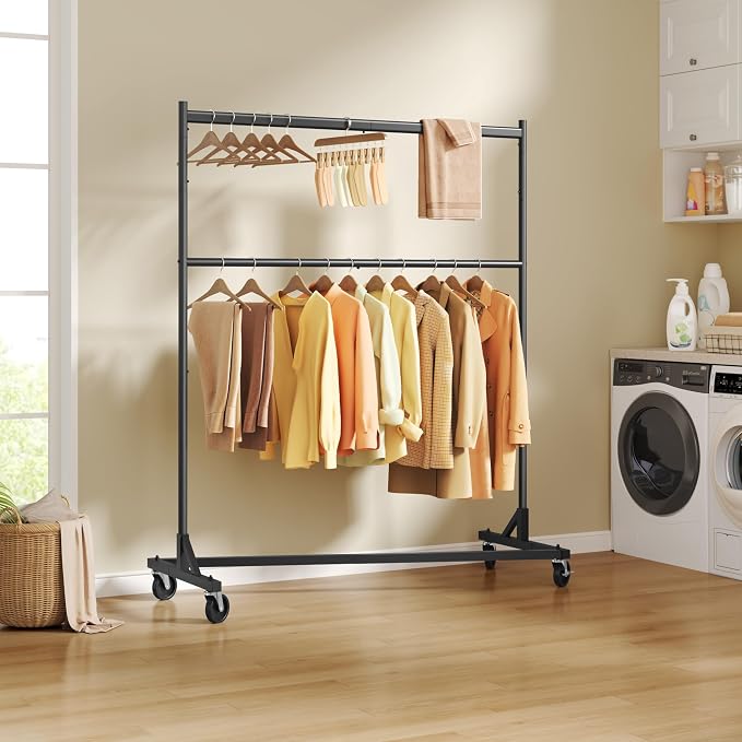 Hoctieon Double Rod Z Rack, Rolling Clothes Racks - Image 6