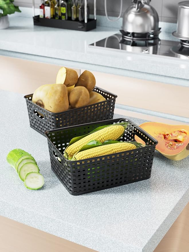 WYT 12-Pack Plastic Small Shelf Storage Weave Baskets - Image 5
