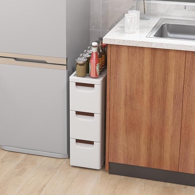 3-Drawer Narrow Storage Cabinet, Slim Rolling Cart | Mobile Plastic Cart - Image 2