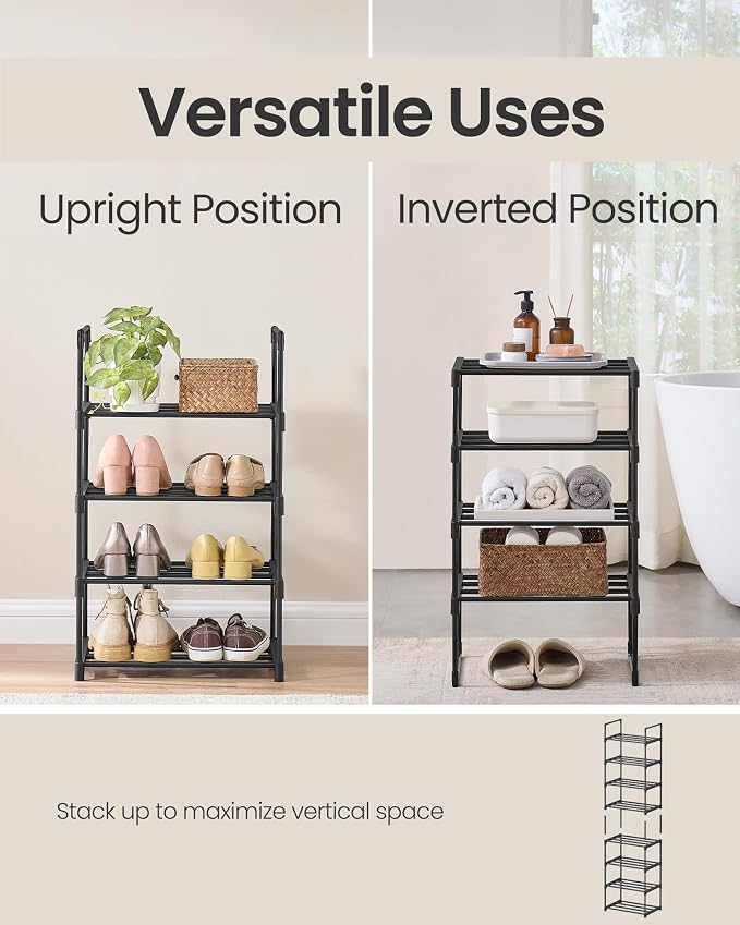 SONGMICS Shoe Rack, 4-Tier Shoe Organizer, Metal Storage Shelf, Upright or - Image 4