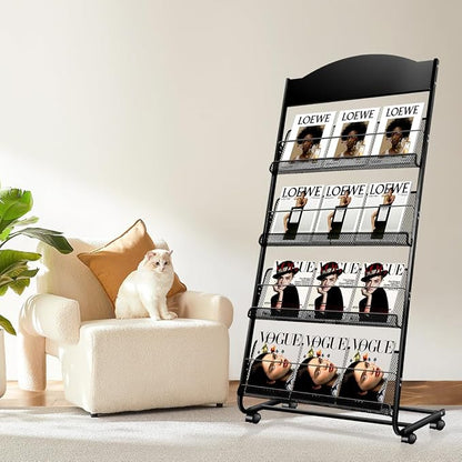 Floor-Standing Magazine Rack, 4-Layer Brochure Display Stand Tiered Design - Image 8