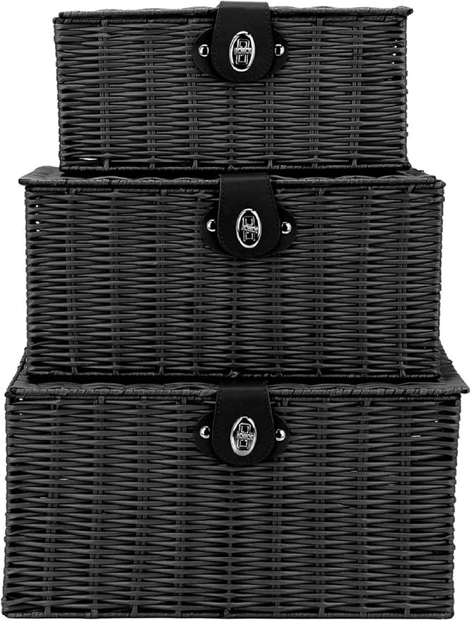 Set of 3 Woven Wicker Storage Basket Box - Image 9