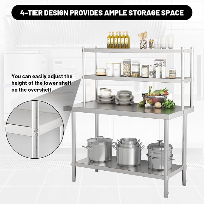 2-Tier Stainless Steel Commercial Work Table 47.2" W x 23.6" D x 31.5" H - Image 5