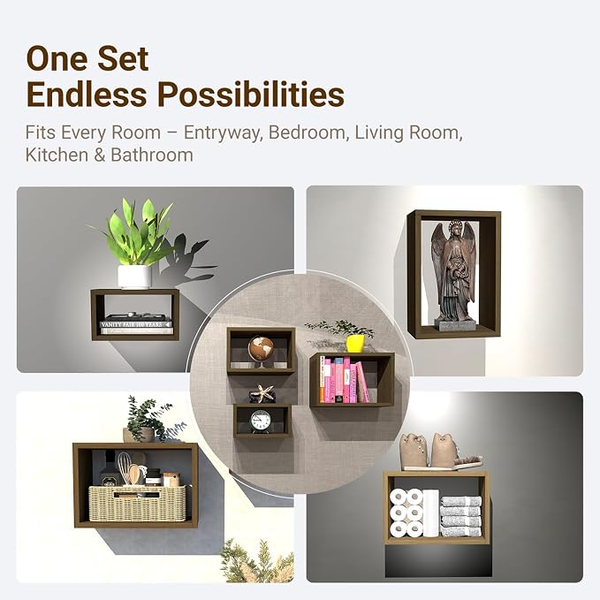 Premium Black Walnut Floating Cube Shelves, Eco-Friendly Wood Box-Style Wall - Image 7