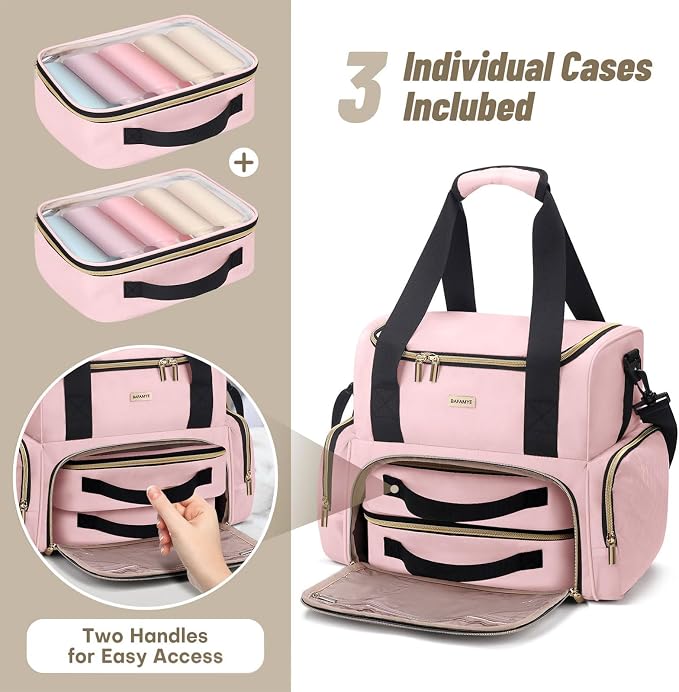 Large Makeup Cosmetic Bag with 2 Removable Case, Double Layer Travel Makeup - Image 3