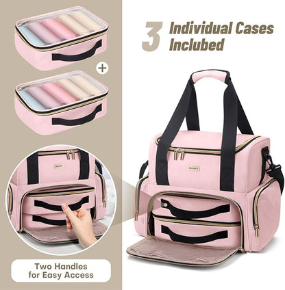 Large Makeup Cosmetic Bag with 2 Removable Case, Double Layer Travel Makeup - Image 3