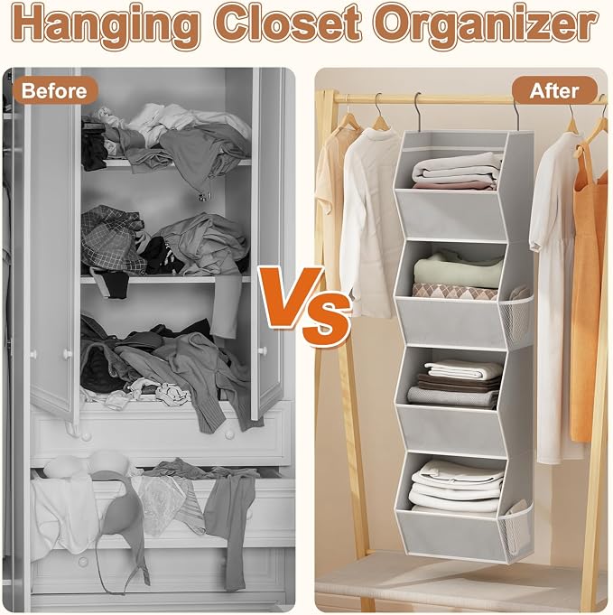 Hanging Closet Organizer 4 Shelf Collapsible Bedroom Closet Organizers and - Image 5