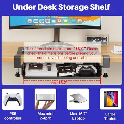 No Drill Under Desk Laptop Mount, Metal Under Desk Storage Shelf - Image 4