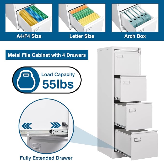 4-Drawer File Cabinet, 16.3" Deep Vertical Filing Cabinet - Image 4