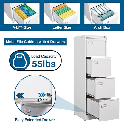 4-Drawer File Cabinet, 16.3" Deep Vertical Filing Cabinet - Image 4
