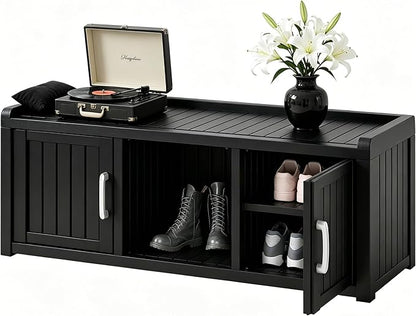 2-Tier Storage Bench, Waterproof UV-Resistant Outdoor Shoe Storage Cabinet by NBYSGO