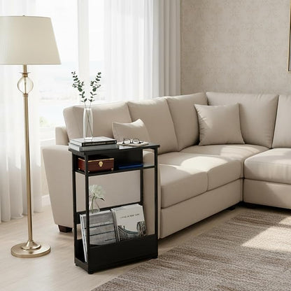 Vintage Narrow Side Table with Storage Shelf, 3 Tier Slim End Table Modern Sofa - Image 7