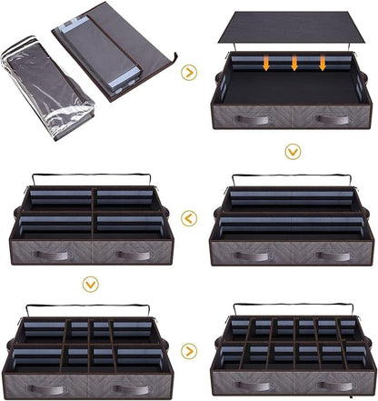 Under Bed Shoe Storage Organizer, Sturdy Structure, Adjustable Dividers - Image 2