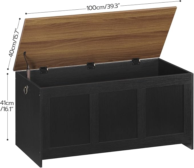 HOOBRO Storage Bench, 39.3" Retro Wooden Storage Chest, Wooden Storage Trunk - Image 3
