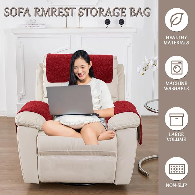 Armrest Cover, Recliner Chair Protector, Furniture Protector Slip, Side Storage - Image 2
