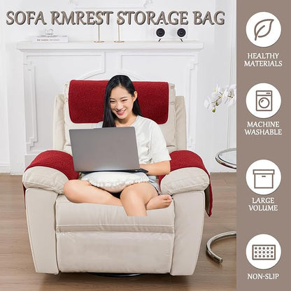 Armrest Cover, Recliner Chair Protector, Furniture Protector Slip, Side Storage - Image 2