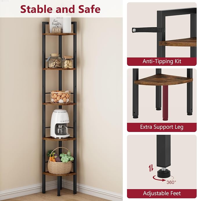 Tajsoon Corner Shelf Stand 5 Tier 60.5" - Image 5