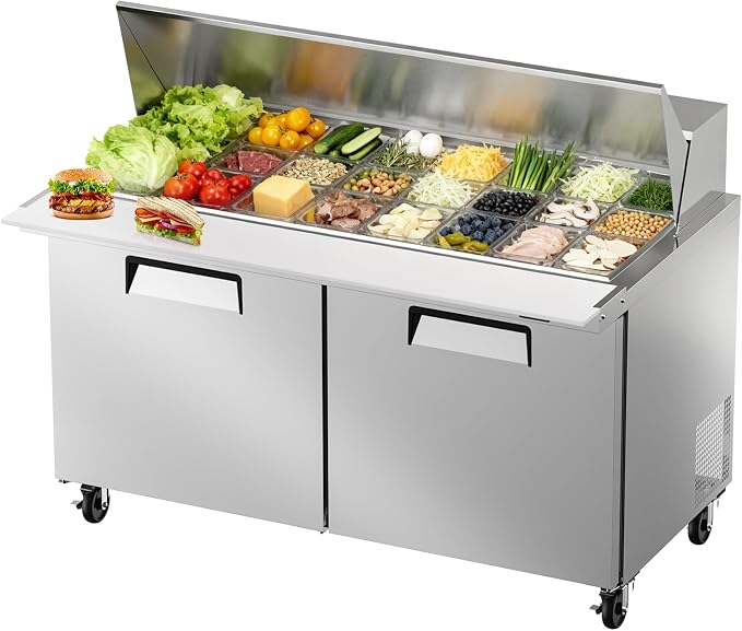 60" W Commercial Refrigerator Sandwich Salad Prep Table, Stainless Steel 2-Door by Bluelinecool