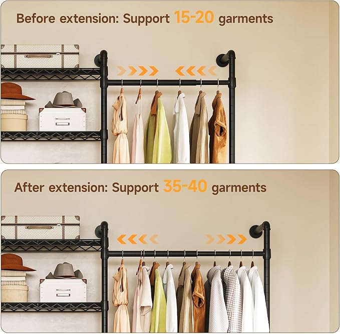 ONBRILL L4 Wall Mounted Industrial Pipe Clothing Rack, Closet Organizer System - Image 4