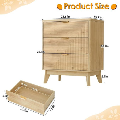 3 Drawer Fluted Nightstand for Bedroom, Modern Wood Night Stand - Image 2