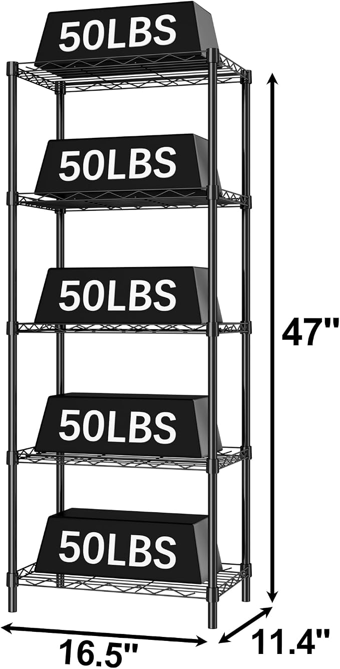 HOMEFORT 5-Tier Wire Shelving 5 Shelves Unit Metal Storage Rack Durable - Image 3