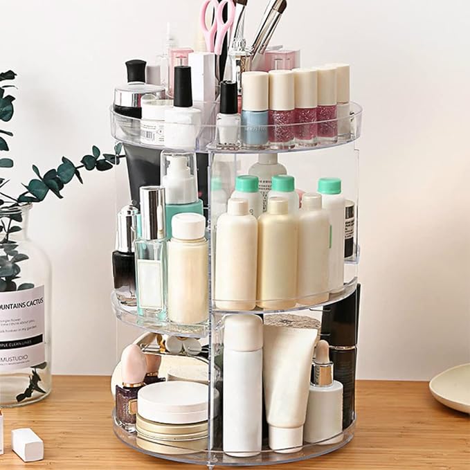 SUNFICON Rotating Makeup Organizer 360 Rotation Cosmetic Storage Holder Crystal - Image 2