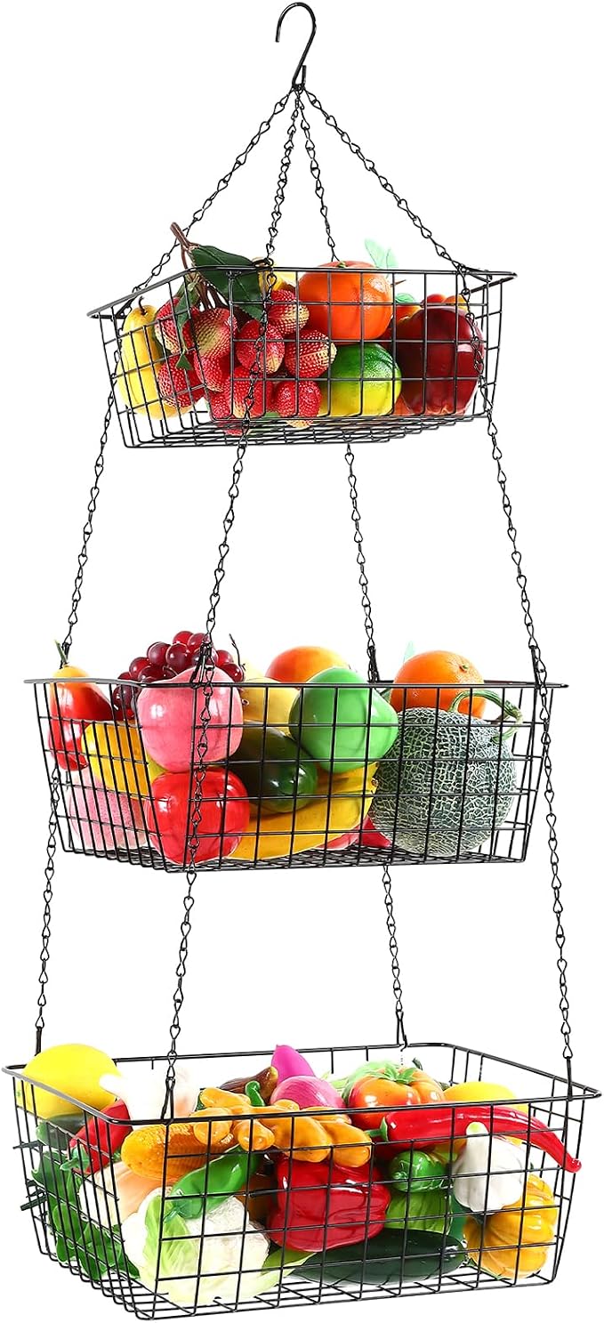 Hicarer 3 Tier Hanging Fruit Basket Square 35.4 Inch Fruit Organizer Kitchen by Hicarer