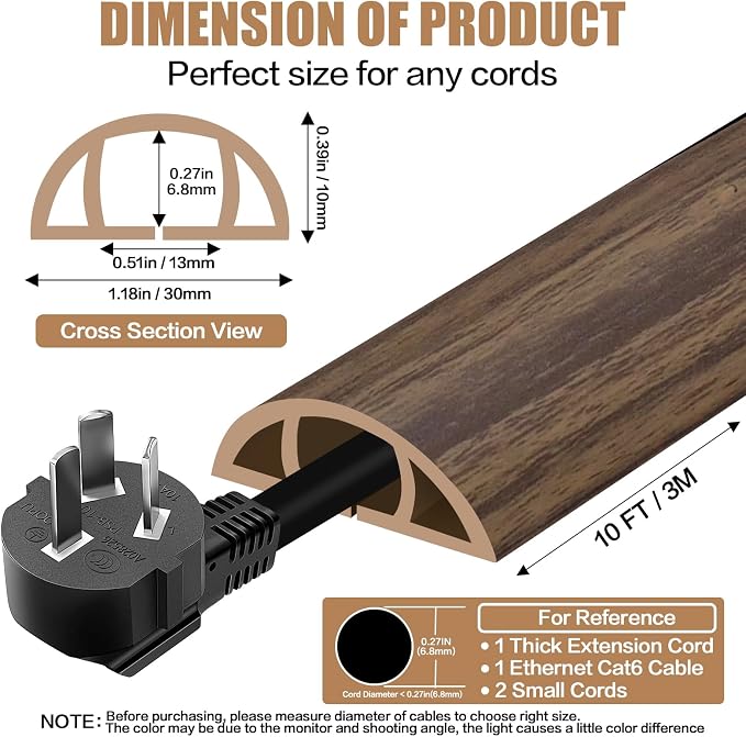 Floor Cord Cover Self Adhesive Cord Hider, 10FT Cable Management, Extension - Image 2