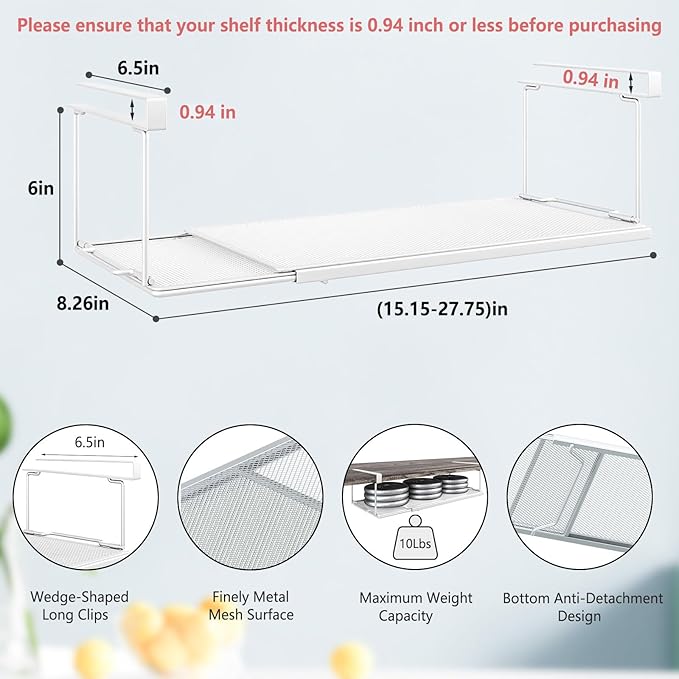 Expandable Under Cabinet Shelf, Extendable Under Shelf Storage - Image 3