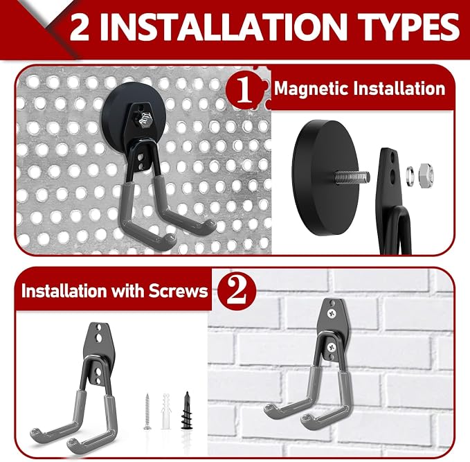 3-H Heavy Duty Magnet Garage Hooks 2 Pack, Large Strong Magnetic Hooks - Image 2