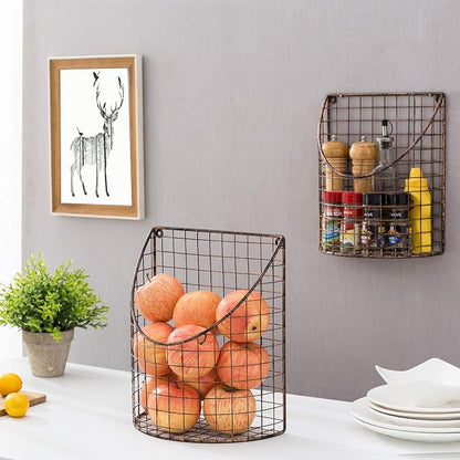 MyGift Antique Copper Metal Wire Wall Mounted Home and Kitchen Pantry Basket - Image 3