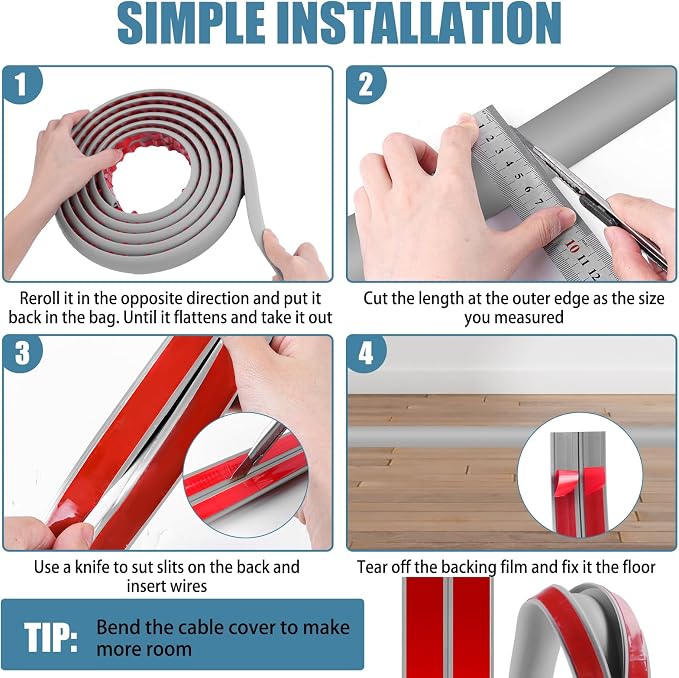Floor Cord Covers for Wires 20FT Cable Hider Wire Cover Self Adhesive Cord - Image 5