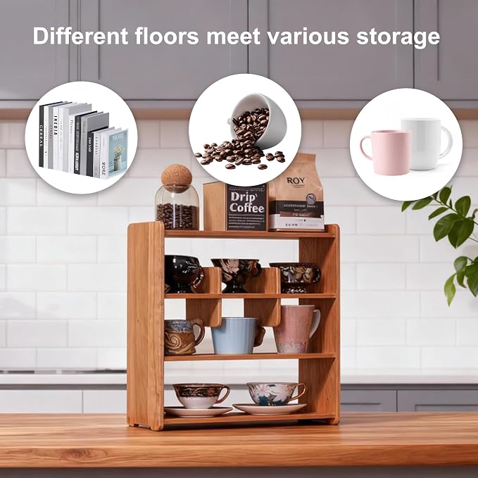 Coffee Cup Holder for Countertop Walnut Wood Coffee Mugs Holder for Kitchen Mug - Image 5