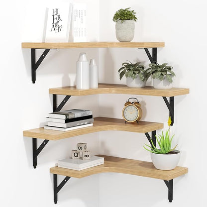 ROMGUAR CRAFT Corner Floating Shelves Wall Mounted Set of 4, Rustic Wood by ROMGUAR+CRAFT