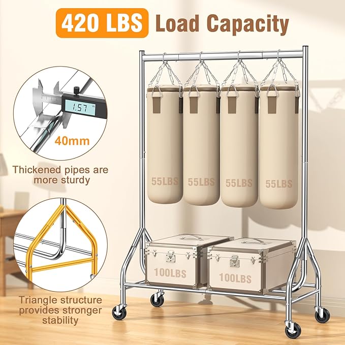 EAGMAK Heavy Duty Clothes Rack Load 420 LBS, Rolling Garment Rack - Image 2
