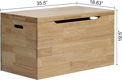 eHemco Solid Hardwood Storage Trunk, 35.5x18.63x19.5 | Safety Hinghes, - Image 3