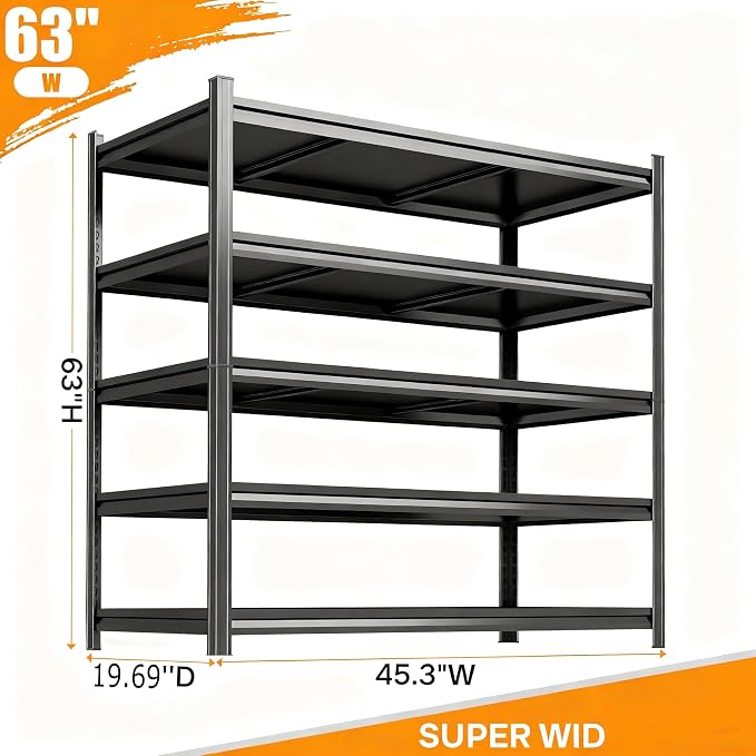 Garage Shelving Heavy Duty Storage Shelves, 2500 LBS Adjustable 5 Tier Shelving - Image 2
