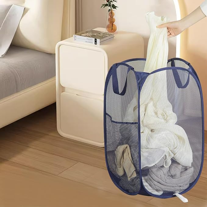 2 Pack Collapsible Pop Up Laundry Hamper, Large Capacity Mesh Laundry Basket - Image 6