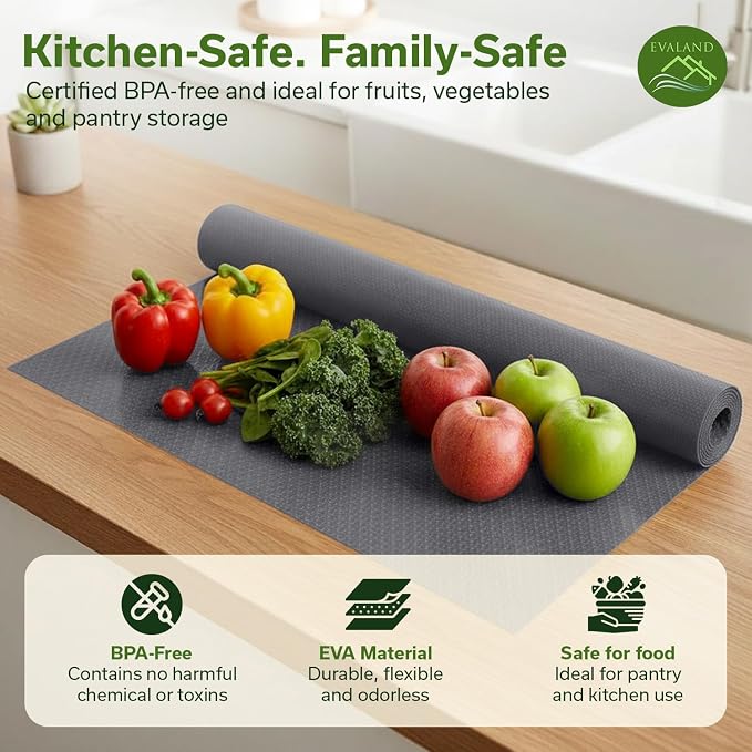 EVALAND Shelf Liners for Kitchen Cabinets Non-Adhesive 12" x 33 FT Grey Drawer - Image 6
