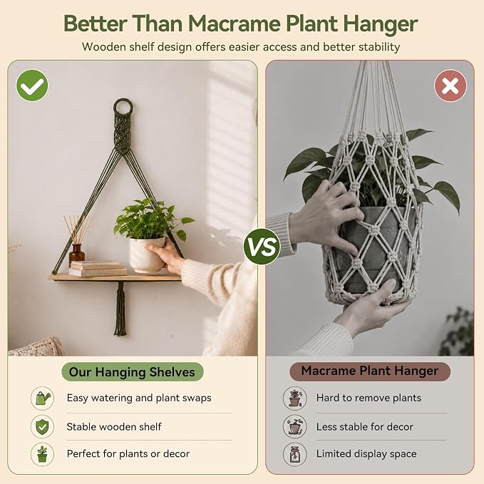 Artilady Macrame Wall Hanging Shelf, Bedroom Storage | 2 Pack Plant Shelf - Image 6