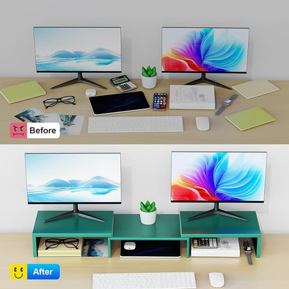 Dual Monitor Stand for Desk, Metal Computer Stand, Desk Shelf Riser, Desktop - Image 2