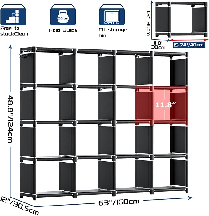 Mavivegue Bookshelf, 16 Cube Storage Organizer, Book Shelf Organizer, Tall - Image 3