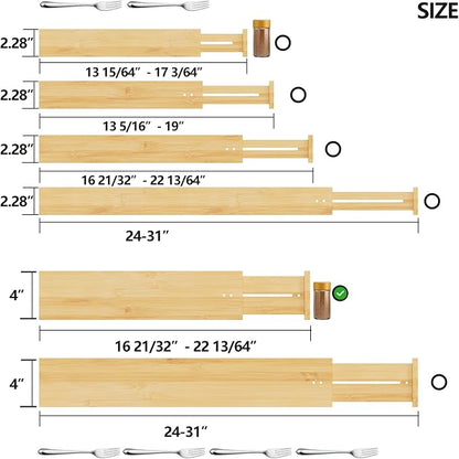 BAMEOS Bamboo Expandable Drawer Dividers – Fits 16.65"–22" Drawers, Bathroom & - Image 2