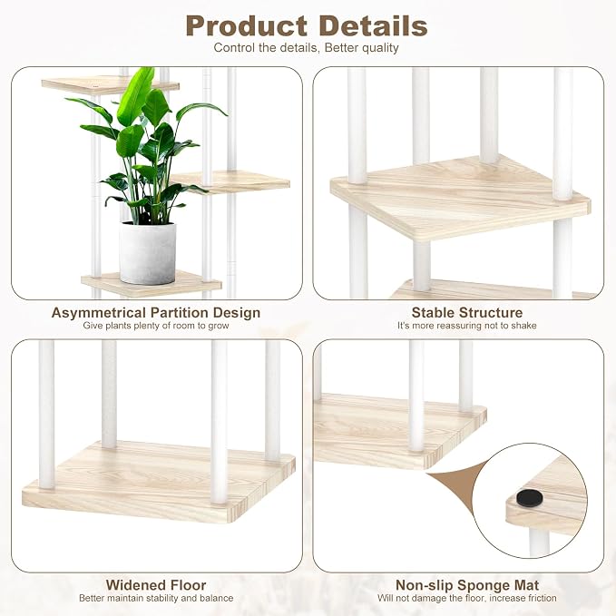 6 Tier Plant Stand Indoor, Thickened Metal Wood Corner Plant Shelf Stands - Image 4