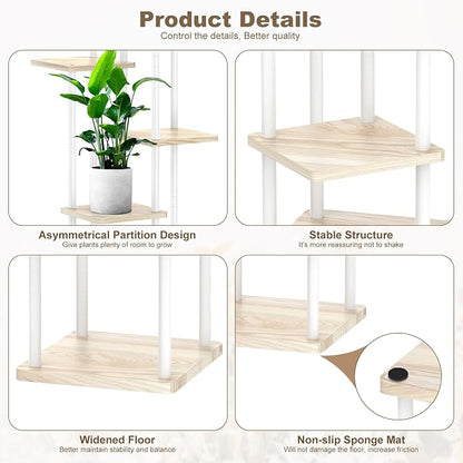 6 Tier Plant Stand Indoor, Thickened Metal Wood Corner Plant Shelf Stands - Image 4