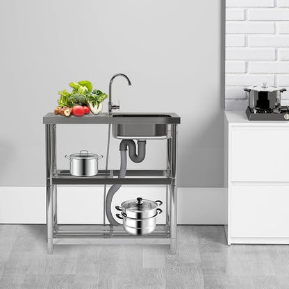 Outdoor Garden Free Standing Utility Stainless Steel Sink, Portable Single Bowl - Image 6
