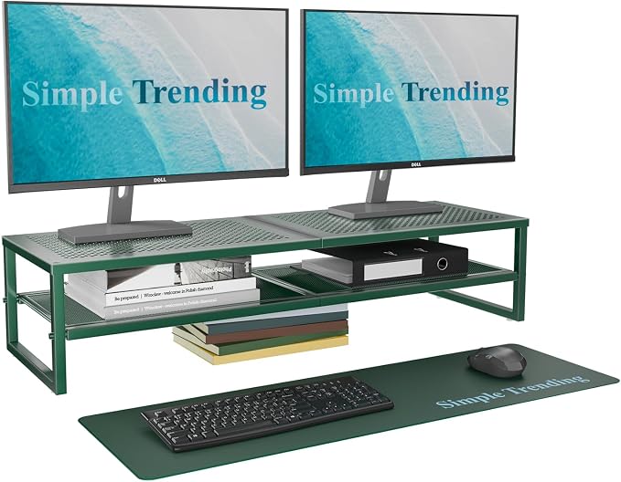 Simple Trending 2 Tier Metal Dual Monitor Stand Riser, Computer Office Desktop by SimpleTrending