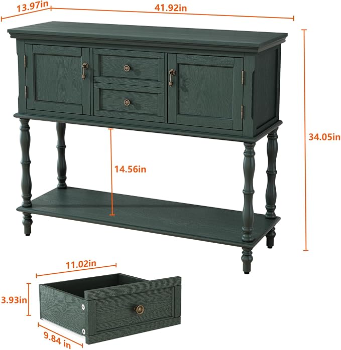 ARTPOWER Console Table with 2 Drawers, Retro Entryway Table with 2 Door - Image 2